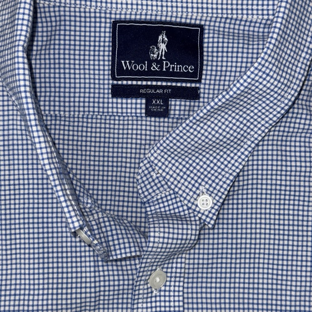 Wool & Prince Long Sleeve Button Down Shirt Men's 2XL Blue White Check Merino